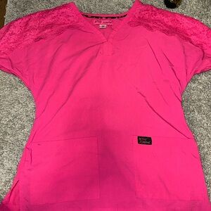 Betsy Johnston XS Pink Scrub Top. Has lace on top. In great condition! Very cute